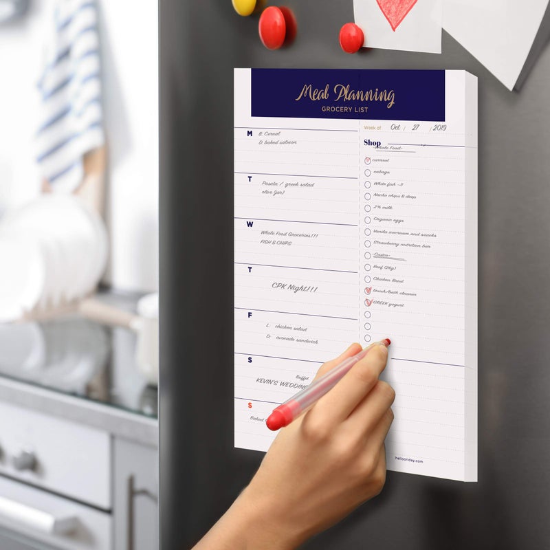 Oriday Weekly Magnetic Meal Planner Notepad with Tear Off Perforated Grocery Shopping List Menu List for Your Fridge - 52 Sheets (Navy Blue 6" x 9" Meal Planning Pad) - Image 2